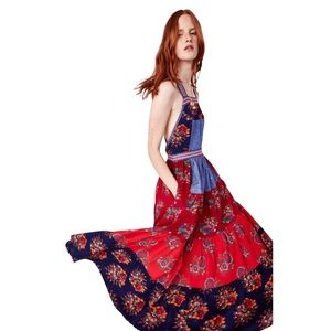 ULLA JOHNSON Lune Patchwork Crossback Maxi Dress w/ Pockets